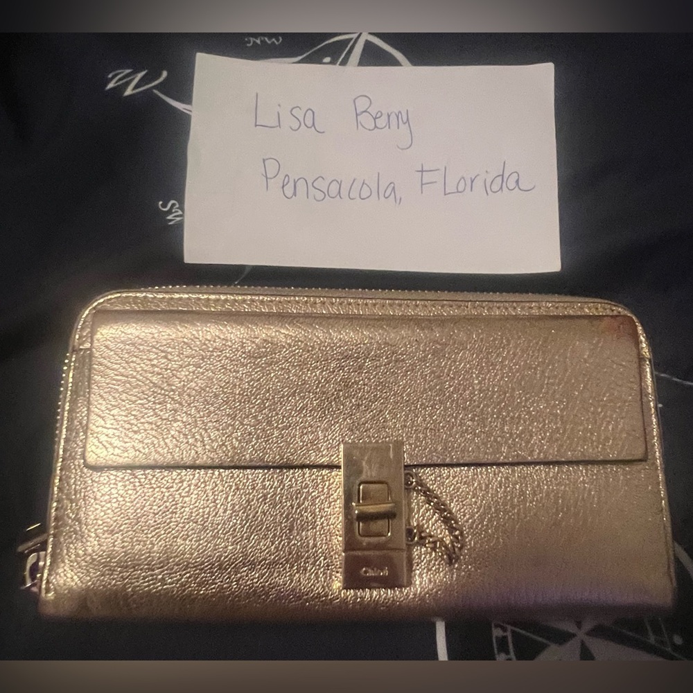 Chloe Metallic Gold Drew Long Zipper Wallet